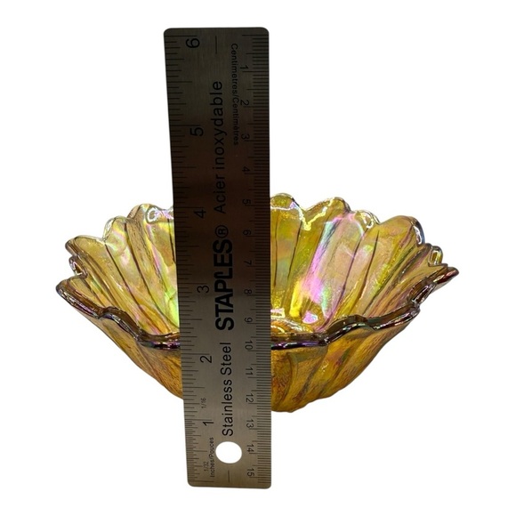 Indiana Amber Carnival Glass Marigold Sunflower Candy Bowl Trinket Dish - Picture 4 of 7